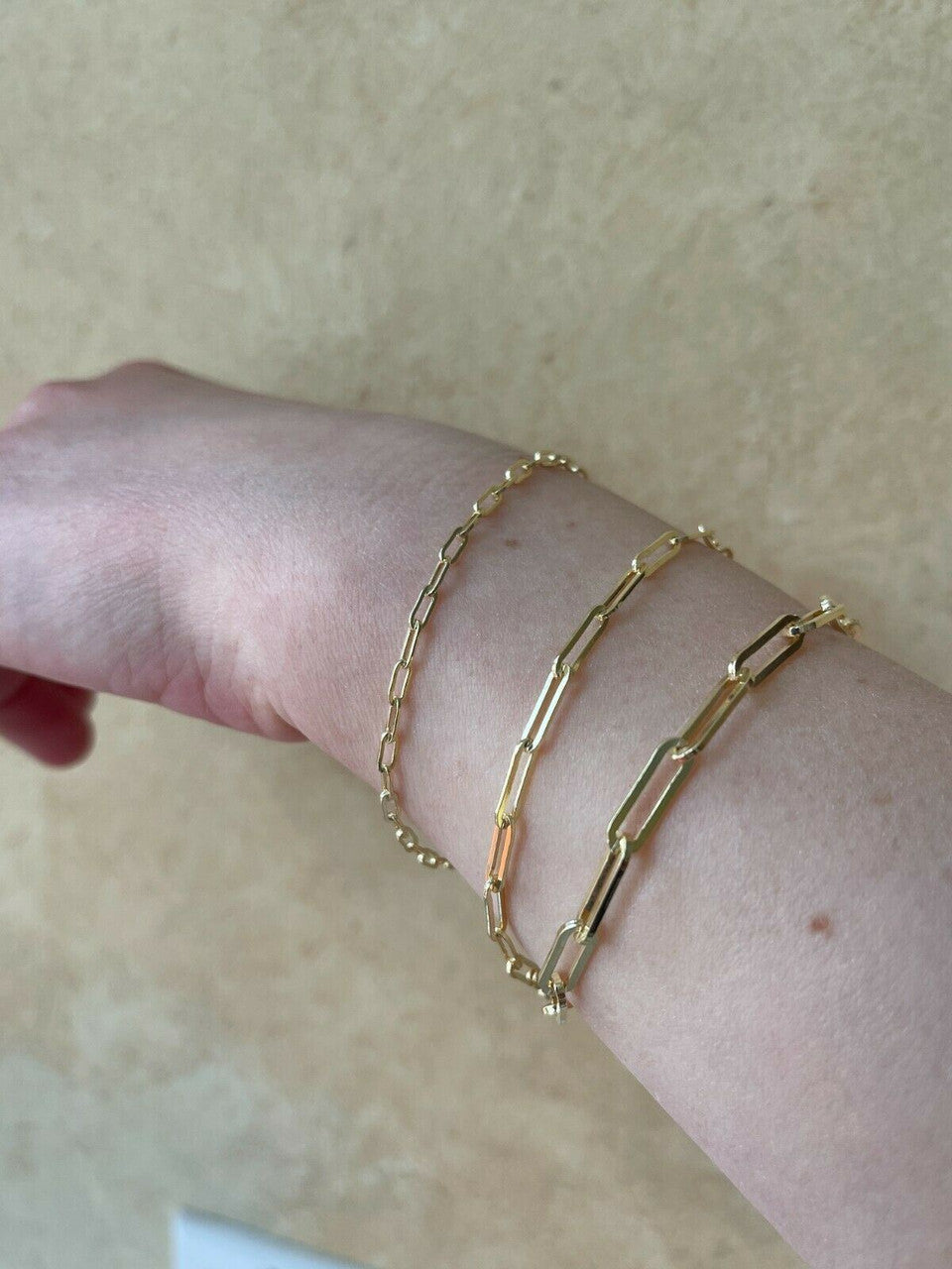 14k Gold Over Solid 925 Sterling Silver Paperclip Bracelet 2.5mm-4mm ITALY 6-8