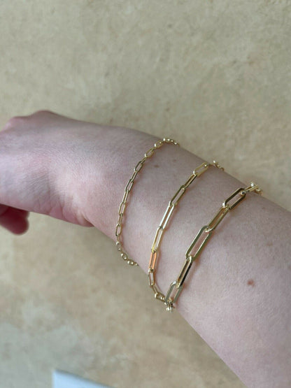 14k Gold Over Solid 925 Sterling Silver Paperclip Bracelet 2.5mm-4mm ITALY 6-8