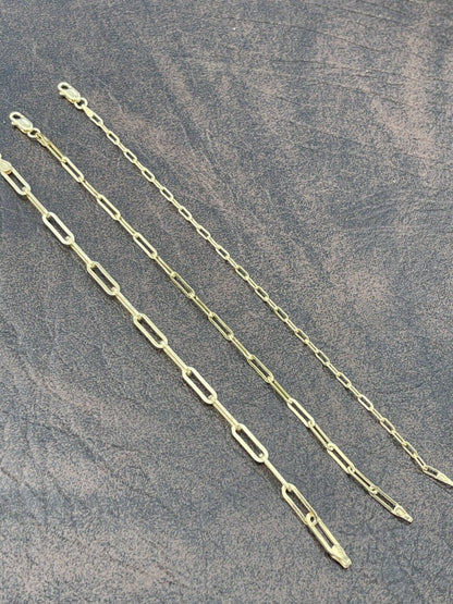 14k Gold Over Solid 925 Sterling Silver Paperclip Bracelet 2.5mm-4mm ITALY 6-8