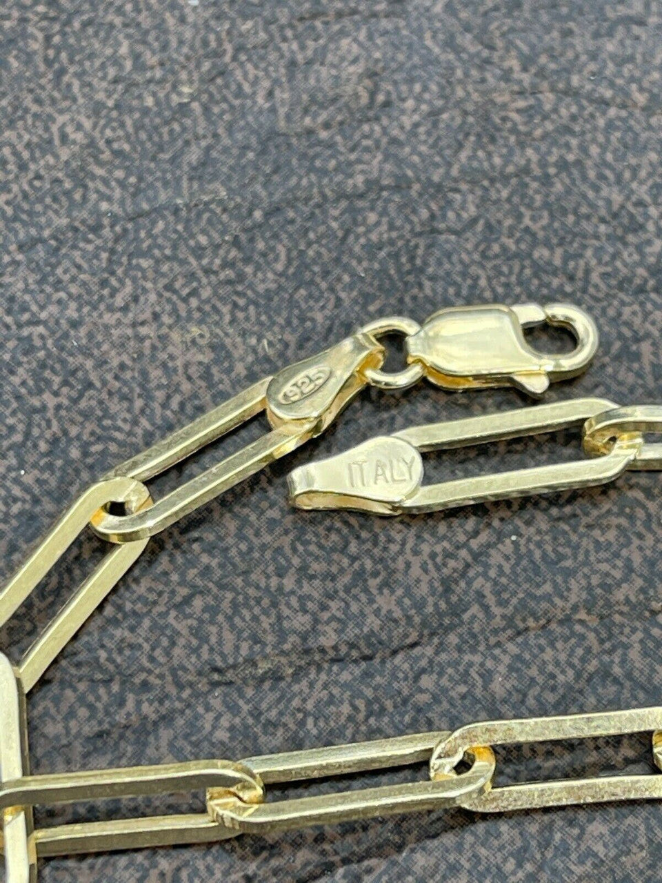 14k Gold Over Solid 925 Sterling Silver Paperclip Bracelet 2.5mm-4mm ITALY 6-8