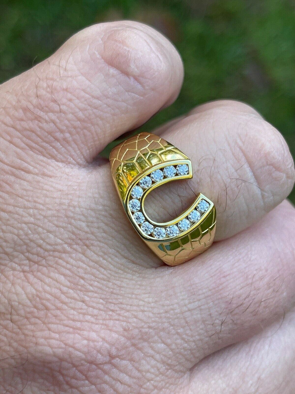 14k Gold Vermeil Lucky Horseshoe Ring Ice MOISSANITE - Pass