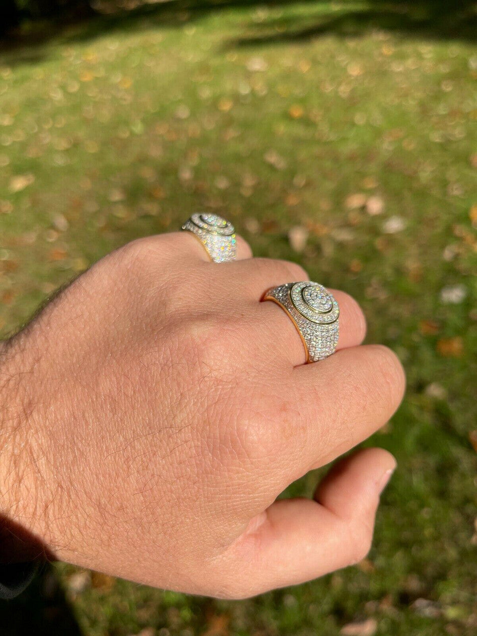 14k Gold Vermeil Mens Iced MOISSANITE Ring Hip Hop Out Size 6 7 8 9 10 11 12 13