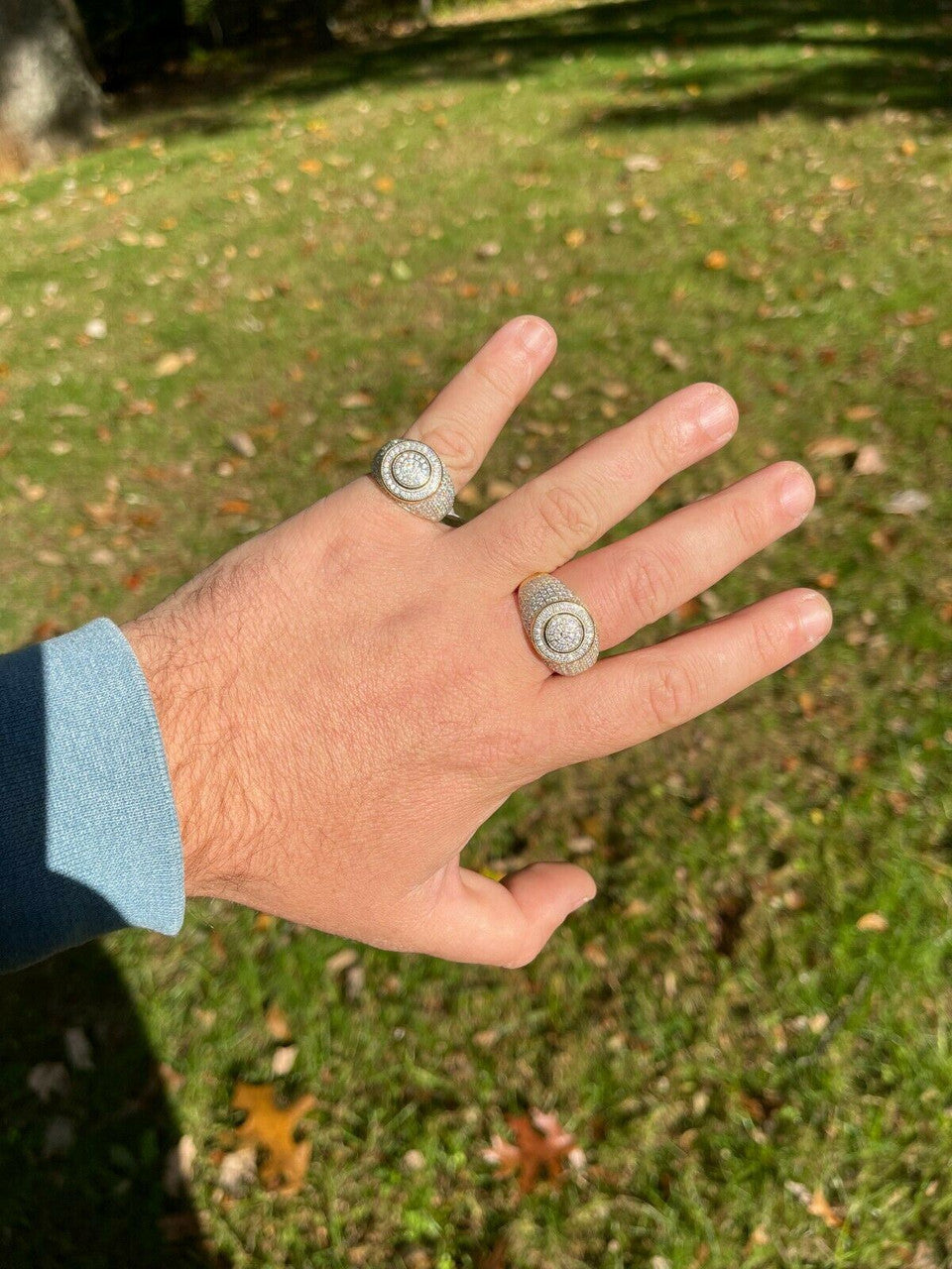 14k Gold Vermeil Mens Iced MOISSANITE Ring Hip Hop Out Size 6 7 8 9 10 11 12 13