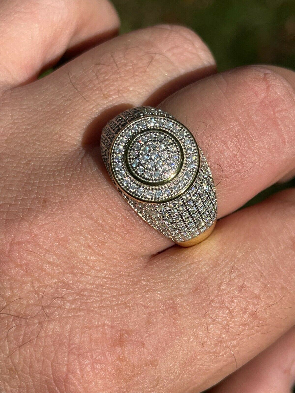 14k Gold Vermeil Mens Iced MOISSANITE Ring Hip Hop Out Size 6 7 8 9 10 11 12 13