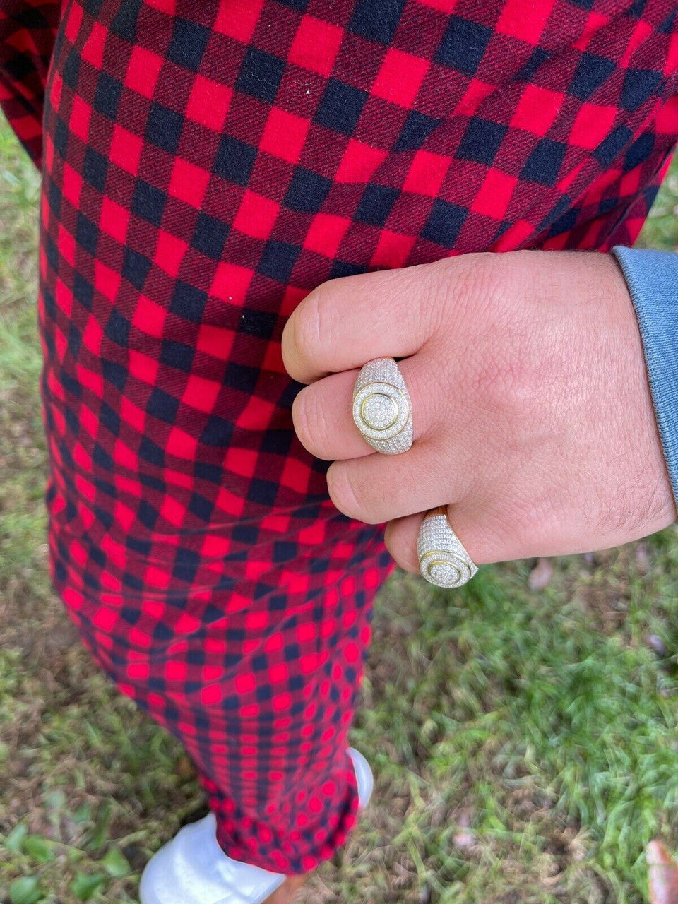 14k Gold Vermeil Mens Iced MOISSANITE Ring Hip Hop Out Size 6 7 8 9 10 11 12 13