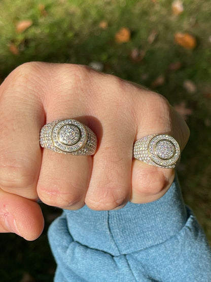 14k Gold Vermeil Mens Iced MOISSANITE Ring Hip Hop Out Size 6 7 8 9 10 11 12 13