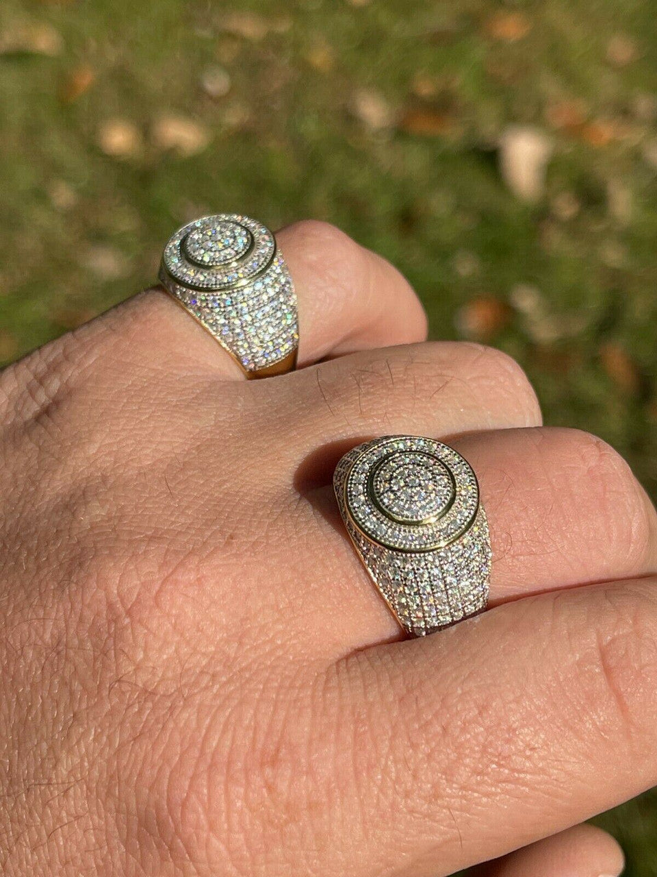 14k Gold Vermeil Mens Iced MOISSANITE Ring Hip Hop Out Size 6 7 8 9 10 11 12 13