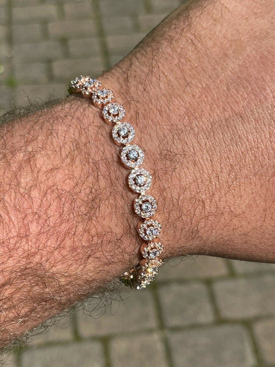14k Rose Gold and Solid 925 Silver Tennis Bracelet Real Iced Flooded Out Diamond