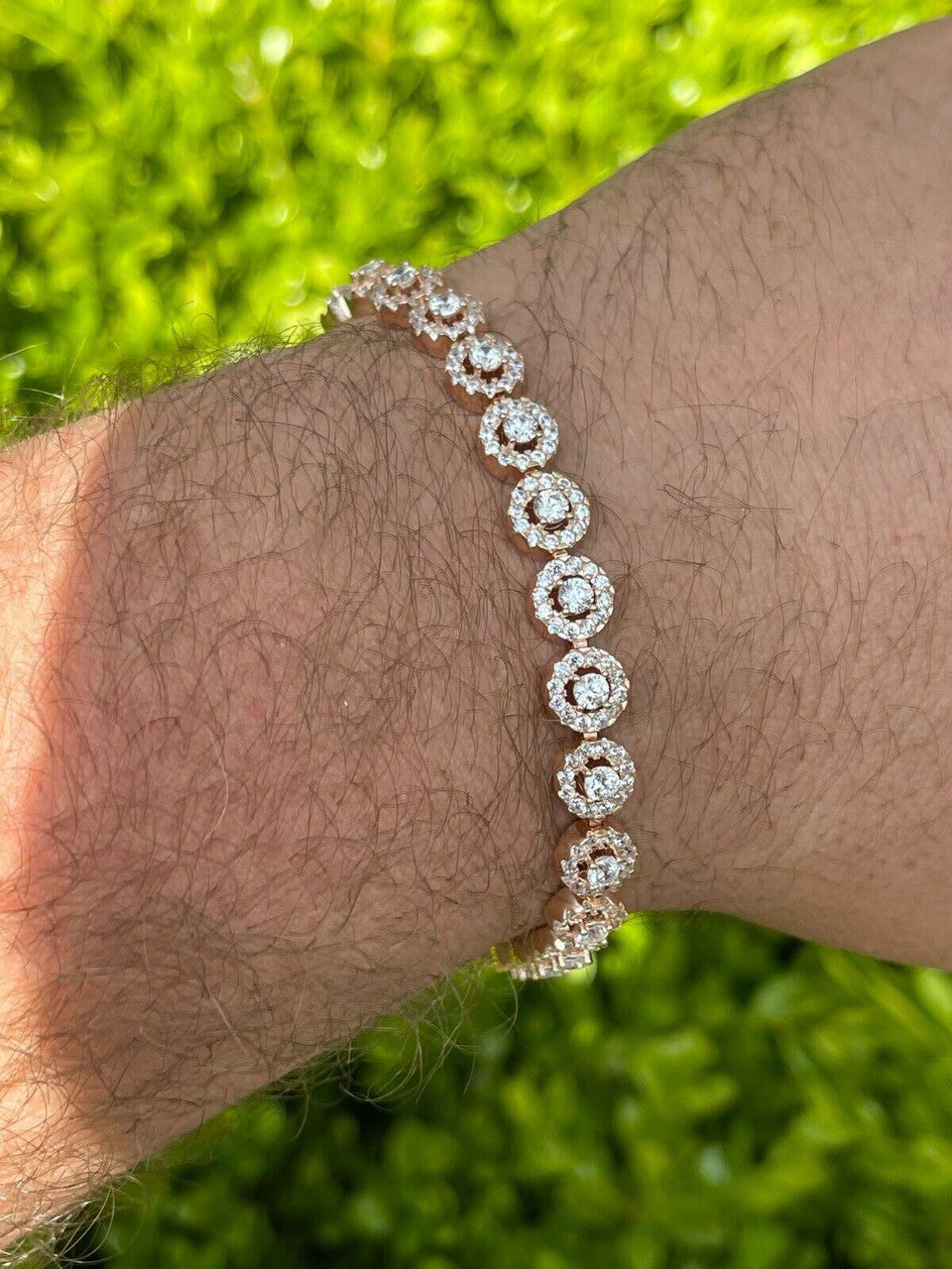14k Rose Gold and Solid 925 Silver Tennis Bracelet Real Iced Flooded Out Diamond