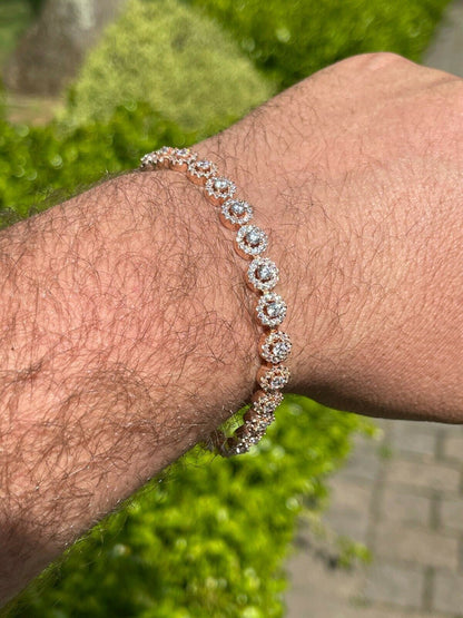 14k Rose Gold and Solid 925 Silver Tennis Bracelet Real Iced Flooded Out Diamond