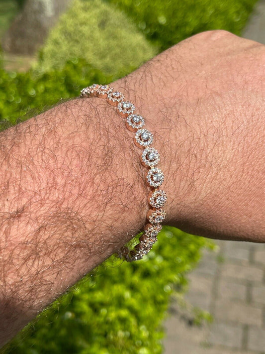 14k Rose Gold and Solid 925 Silver Tennis Bracelet Real Iced Flooded Out Diamond