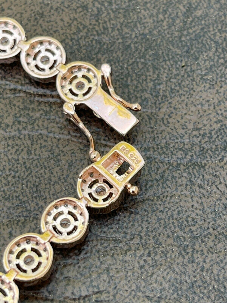 14k Rose Gold and Solid 925 Silver Tennis Bracelet Real Iced Flooded Out Diamond