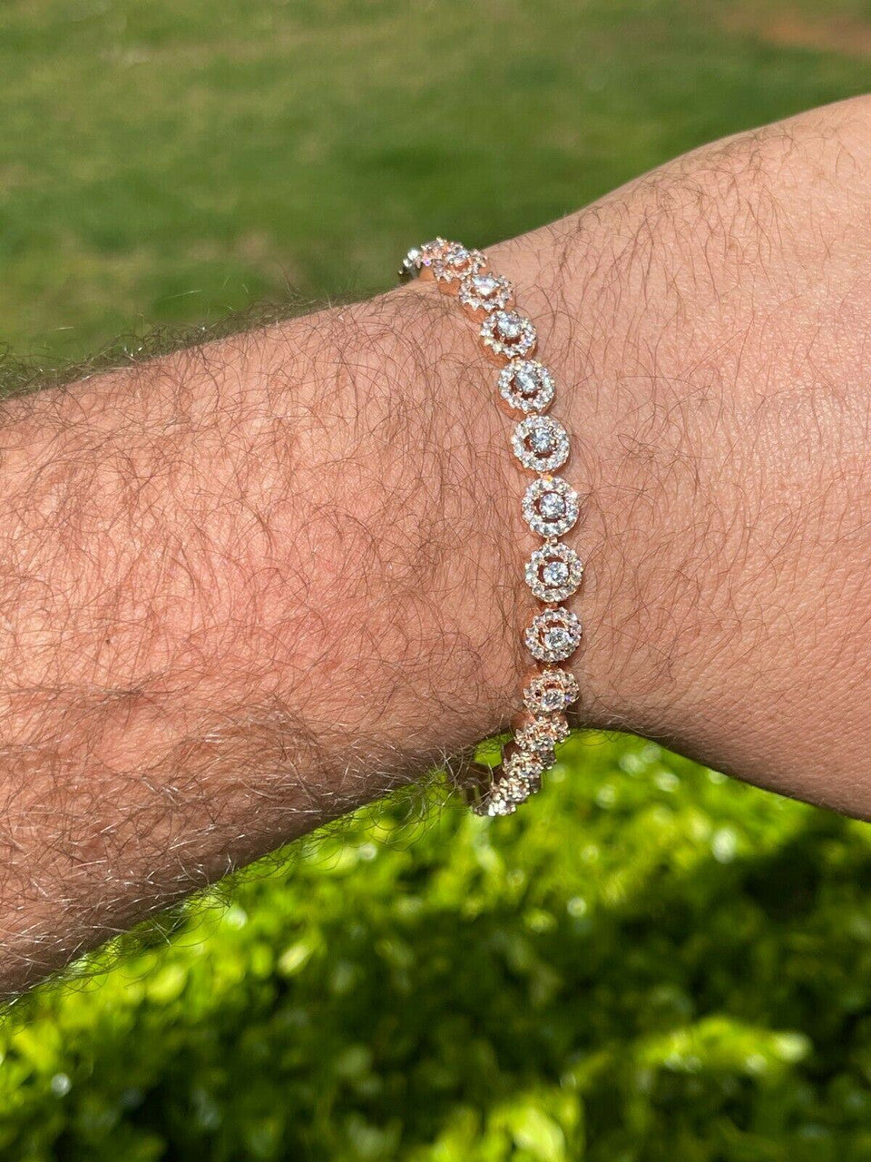 14k Rose Gold and Solid 925 Silver Tennis Bracelet Real Iced Flooded Out Diamond