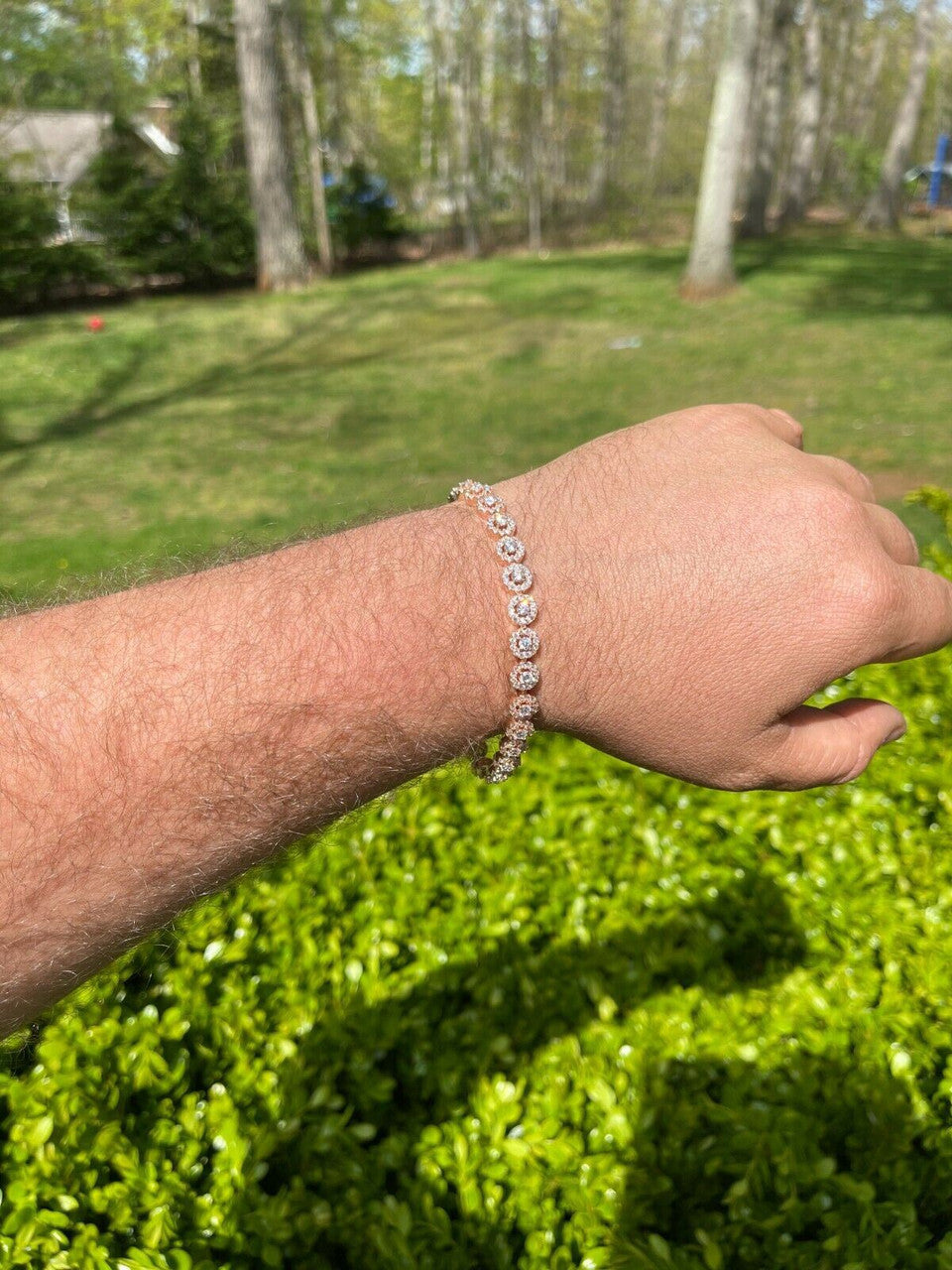 14k Rose Gold and Solid 925 Silver Tennis Bracelet Real Iced Flooded Out Diamond