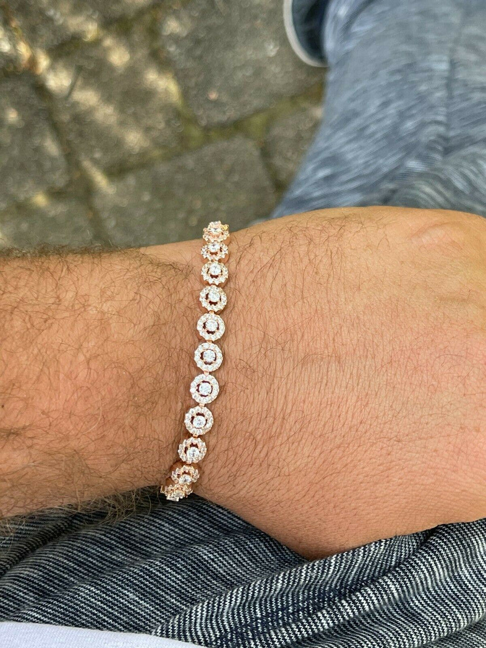 14k Rose Gold and Solid 925 Silver Tennis Bracelet Real Iced Flooded Out Diamond