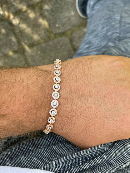 14k Rose Gold and Solid 925 Silver Tennis Bracelet Real Iced Flooded Out Diamond