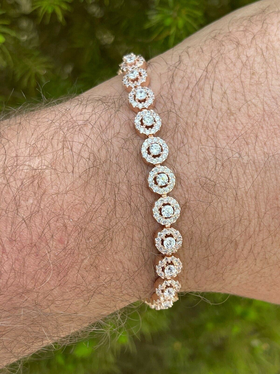 14k Rose Gold and Solid 925 Silver Tennis Bracelet Real Iced Flooded Out Diamond
