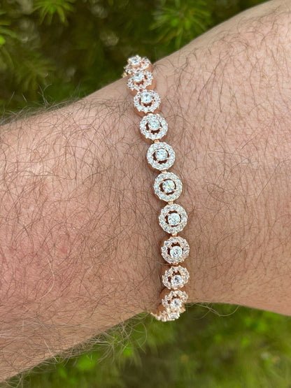 14k Rose Gold and Solid 925 Silver Tennis Bracelet Real Iced Flooded Out Diamond