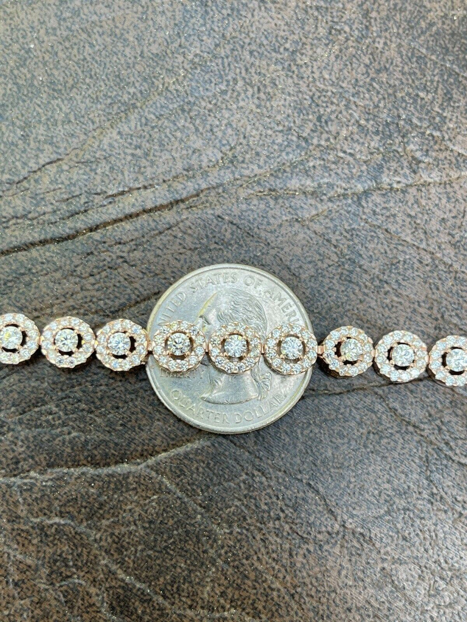 14k Rose Gold and Solid 925 Silver Tennis Bracelet Real Iced Flooded Out Diamond