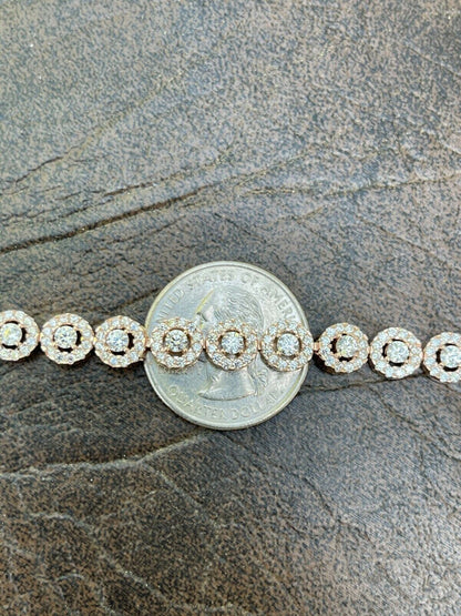 14k Rose Gold and Solid 925 Silver Tennis Bracelet Real Iced Flooded Out Diamond