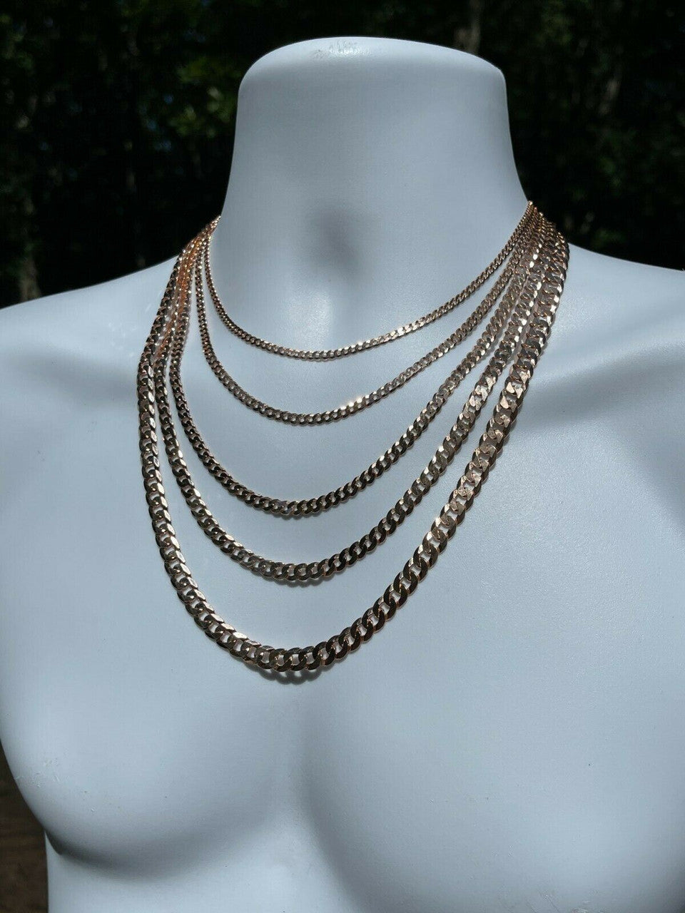 14k Rose Gold Vermeil REAL Solid 925 Silver Flat Cuban Link Chain Necklace 3-8mm