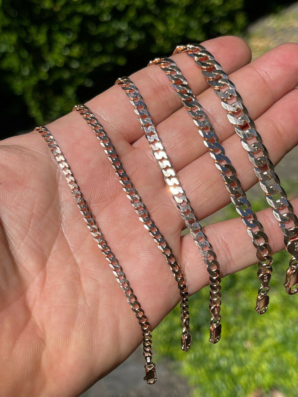 14k Rose Gold Vermeil REAL Solid 925 Silver Flat Cuban Link Chain Necklace 3-8mm