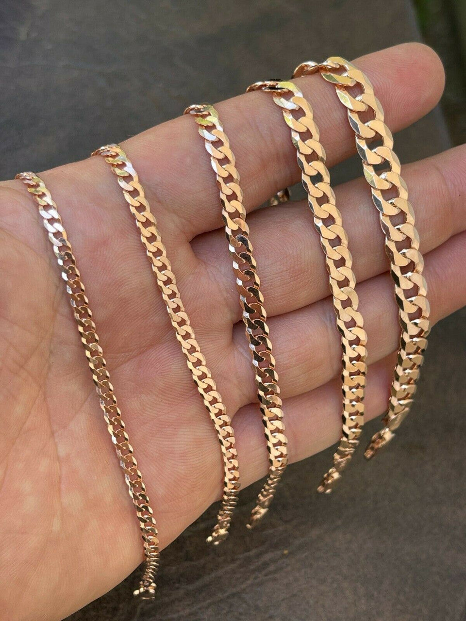 14k Rose Gold Vermeil REAL Solid 925 Silver Flat Cuban Link Chain Necklace 3-8mm