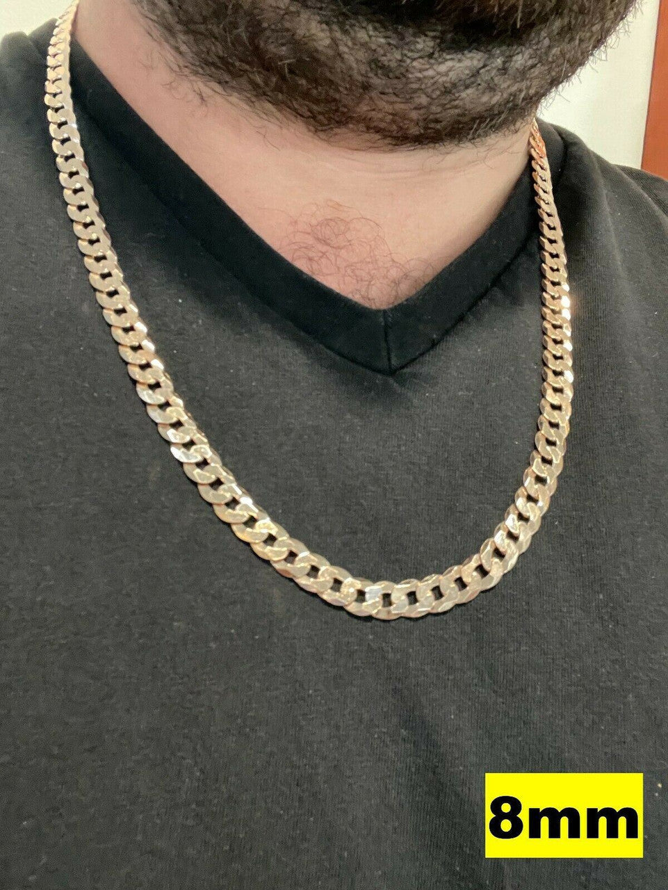 14k Rose Gold Vermeil REAL Solid 925 Silver Flat Cuban Link Chain Necklace 3-8mm