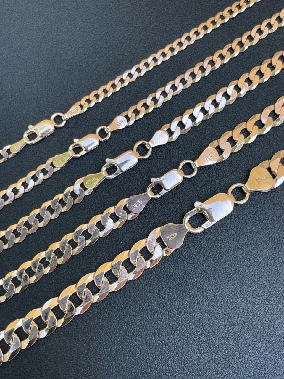 14k Rose Gold Vermeil REAL Solid 925 Silver Flat Cuban Link Chain Necklace 3-8mm