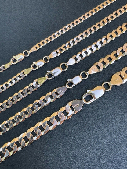 14k Rose Gold Vermeil REAL Solid 925 Silver Flat Cuban Link Chain Necklace 3-8mm