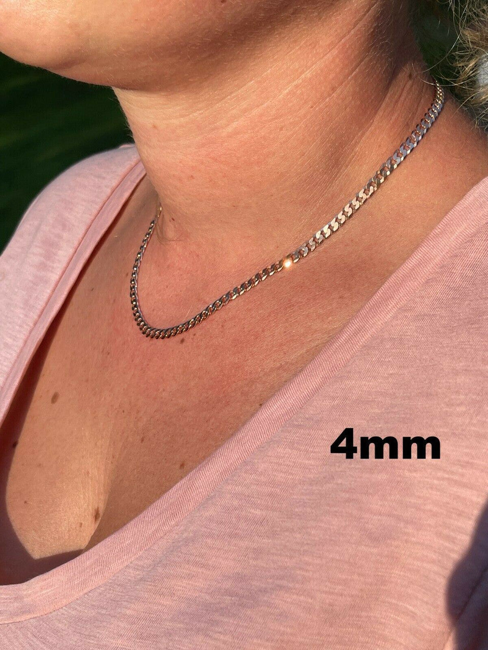 14k Rose Gold Vermeil REAL Solid 925 Silver Flat Cuban Link Chain Necklace 3-8mm