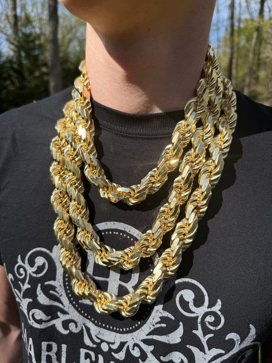 16.5mm Thick Men's Kilo Dookie Rope Chain Necklace Real 14k Gold Over 925 Silver Imported from eBay HarlemBling