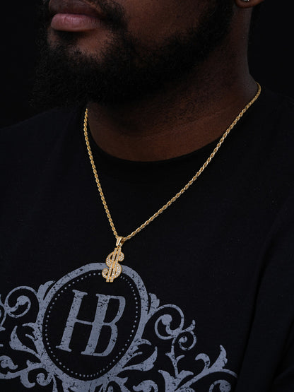 Dollar $ Sign Money Hip Hop Pendant - 14k Gold Vermeil Or 925 Silver - CZ Stones - Medium 1.75"