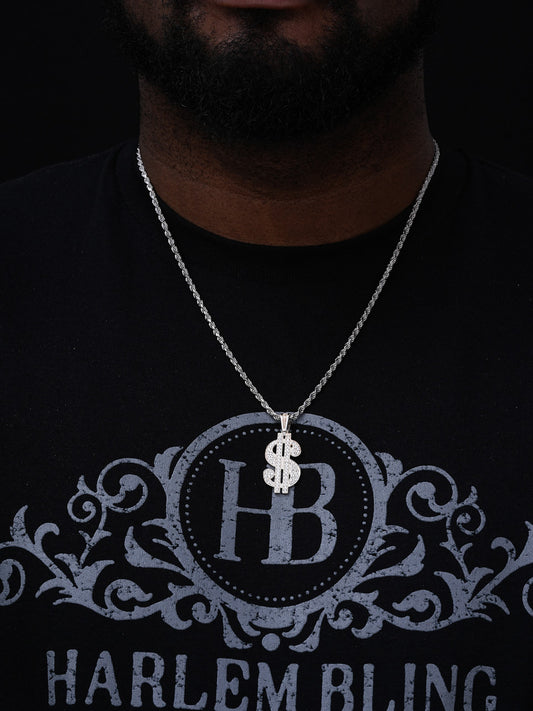 Dollar $ Sign Money Hip Hop Pendant - 14k Gold Vermeil Or 925 Silver - CZ Stones - Medium 1.75"