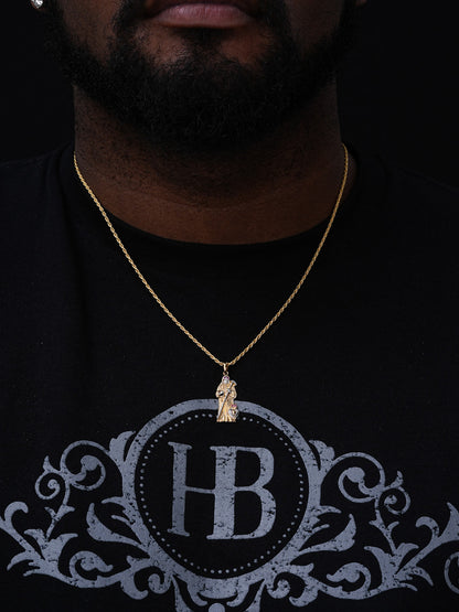 Grim Reaper Santa Muerte Death Pendant - 14k Gold Vermeil 925 Silver - Small 1.5"