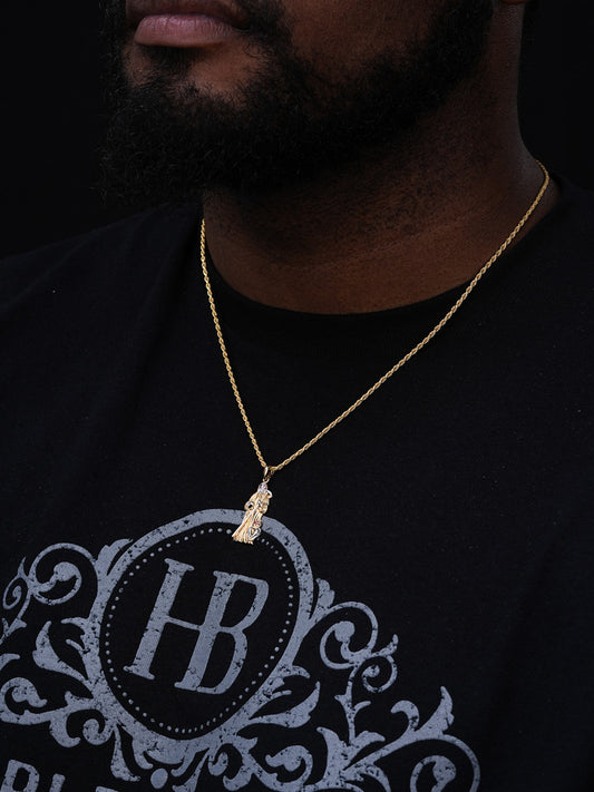 Grim Reaper Santa Muerte Death Pendant - 14k Gold Vermeil 925 Silver - Small 1.5"