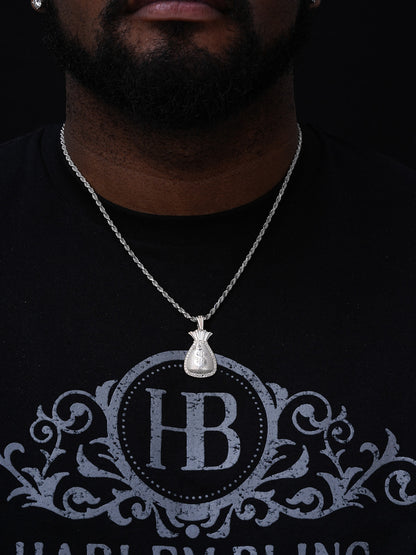 Moneybag Pendant - 14k Gold Vermeil Or 925 Silver - CZ Stones - Small 1.25"