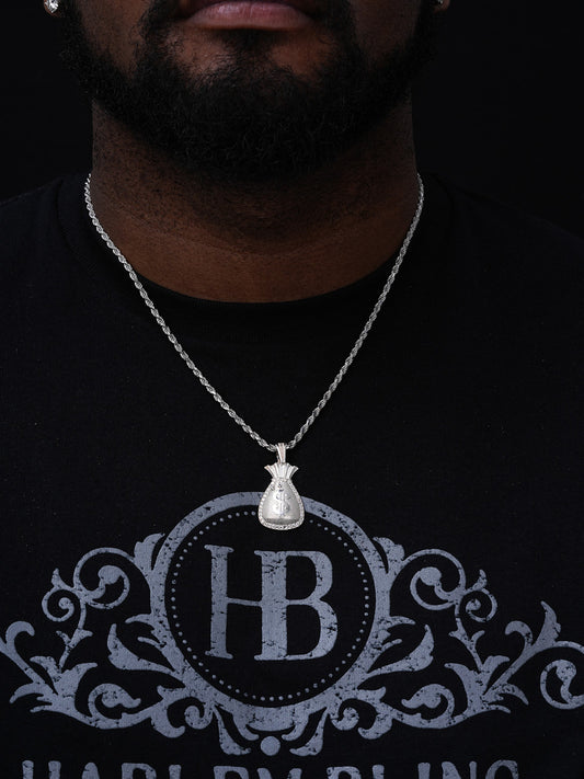 Moneybag Pendant - 14k Gold Vermeil Or 925 Silver - CZ Stones - Small 1.25"