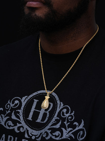 Moneybag Pendant - 14k Gold Vermeil Or 925 Silver - CZ Stones - Small 1.25"
