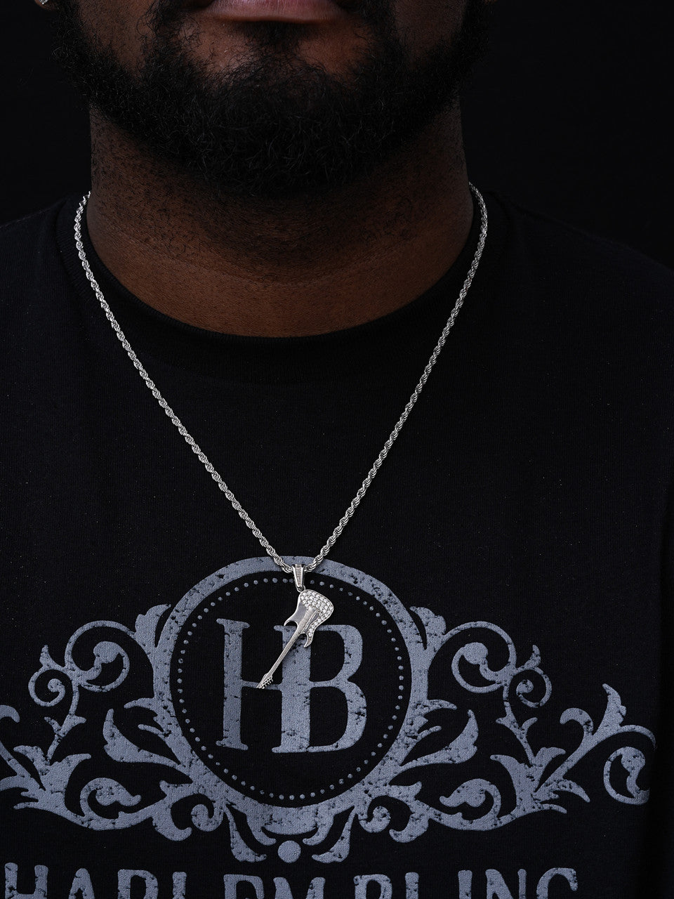 Rockstar Guitar Pendant - 14k Gold Vermeil Or 925 Silver - CZ Stones - Medium 1.75"