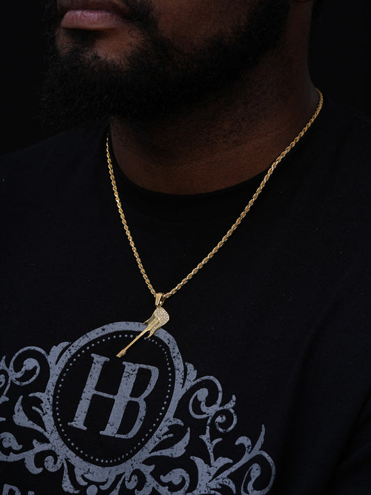 Rockstar Guitar Pendant - 14k Gold Vermeil Or 925 Silver - CZ Stones - Medium 1.75"