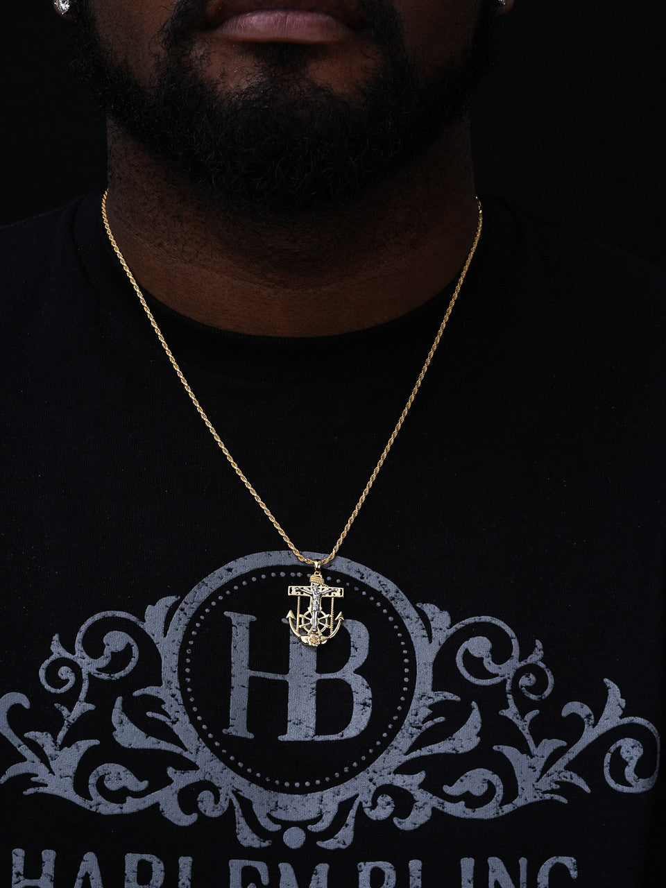 Jesus Crucifix & Anchor Pendant - 14k Gold Vermeil & 925 Silver Accents - Small 1.25"