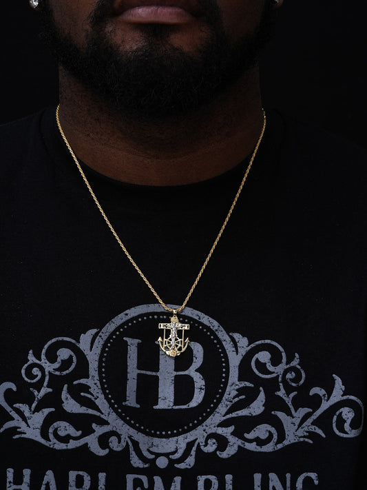 Jesus Crucifix & Anchor Pendant - 14k Gold Vermeil & 925 Silver Accents - Small 1.25"
