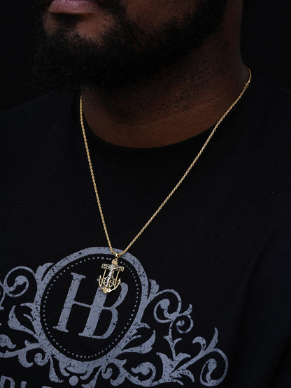 Jesus Crucifix & Anchor Pendant - 14k Gold Vermeil & 925 Silver Accents - Small 1.25"