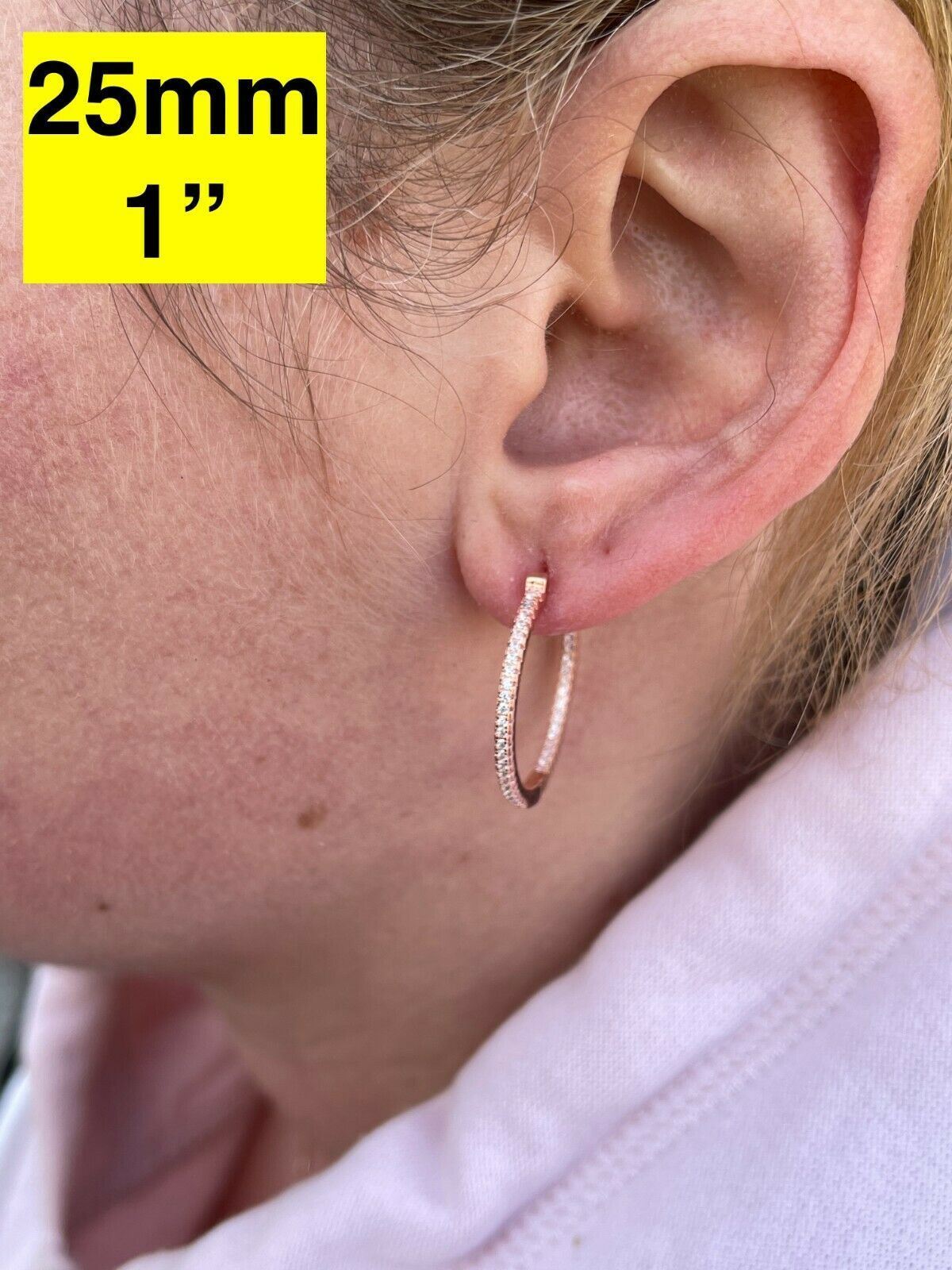 Everyday Classic Endless Inside Out Hoop Earrings - 14k Rose Gold Vermeil 925 Silver - CZ Stones - 18-50mm