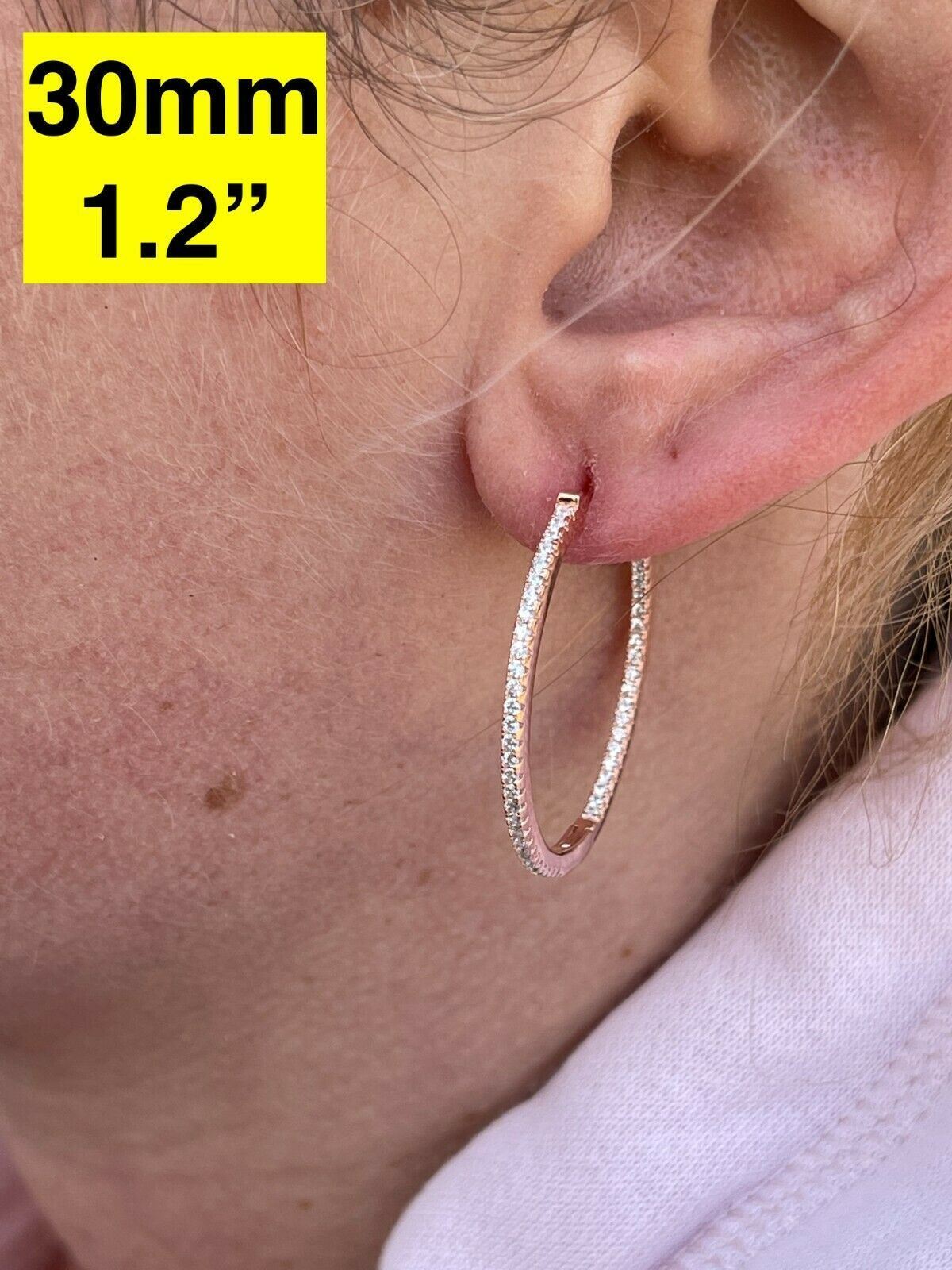 Everyday Classic Endless Inside Out Hoop Earrings - 14k Rose Gold Vermeil 925 Silver - CZ Stones - 18-50mm