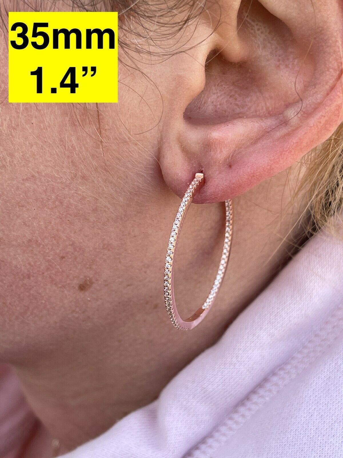 Everyday Classic Endless Inside Out Hoop Earrings - 14k Rose Gold Vermeil 925 Silver - CZ Stones - 18-50mm