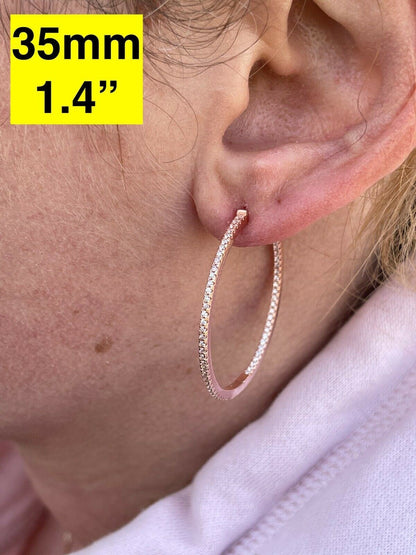 Everyday Classic Endless Inside Out Hoop Earrings - 14k Rose Gold Vermeil 925 Silver - CZ Stones - 18-50mm
