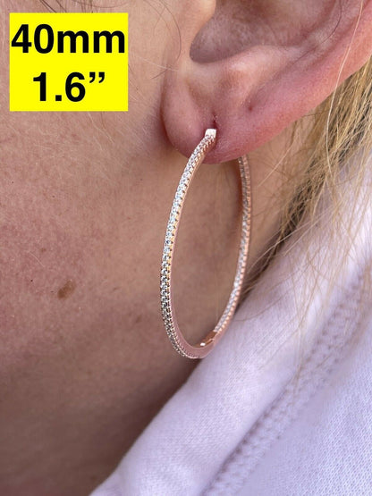 Everyday Classic Endless Inside Out Hoop Earrings - 14k Rose Gold Vermeil 925 Silver - CZ Stones - 18-50mm