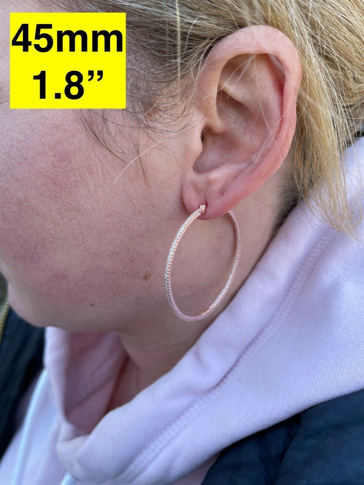 Everyday Classic Endless Inside Out Hoop Earrings - 14k Rose Gold Vermeil 925 Silver - CZ Stones - 18-50mm